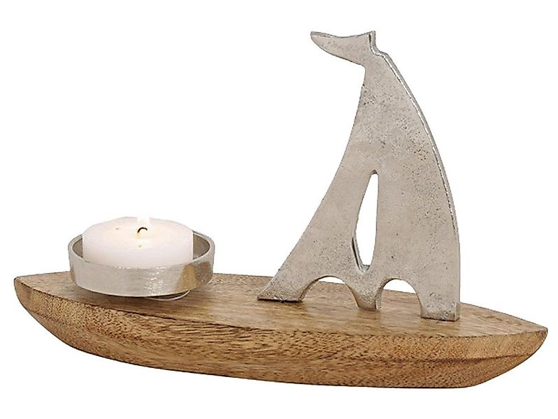 Kerzenhalter Belladecora 3X Kerzenhalter Segelboot aus Metall, Mangoholz Si günstig online kaufen