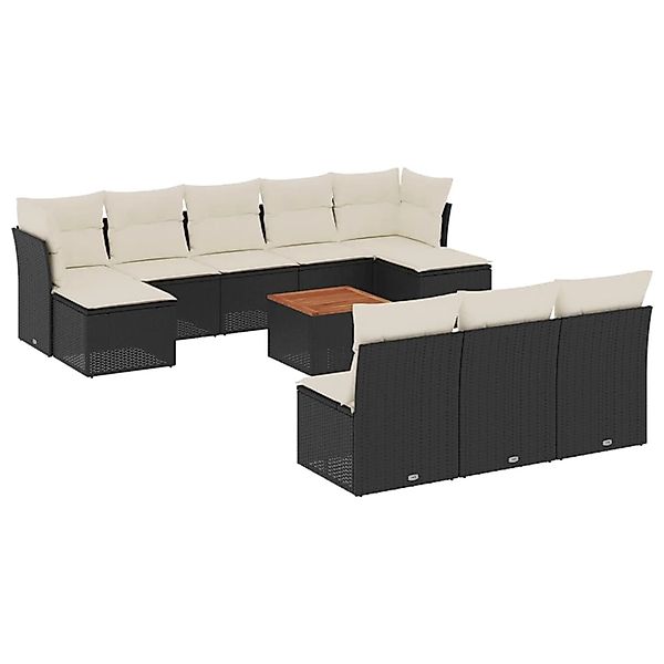 vidaXL 11-Tlg Garten-Sofagarnitur mit Kissen Schwarz Poly Rattan 3256196 günstig online kaufen