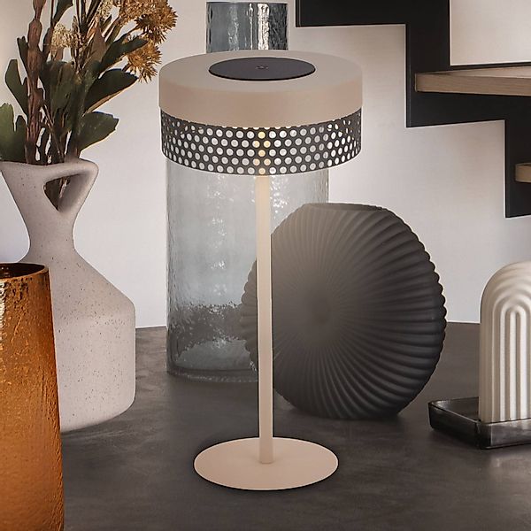 Akku-Tischleuchte Booha, beige, Metall, IP44, dimmbar günstig online kaufen