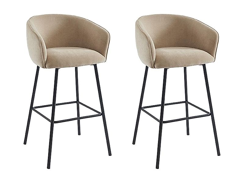 Barhocker 2er-Set - Stoff & schwarzes Metall - Beige - LAZONI von Pascal MO günstig online kaufen