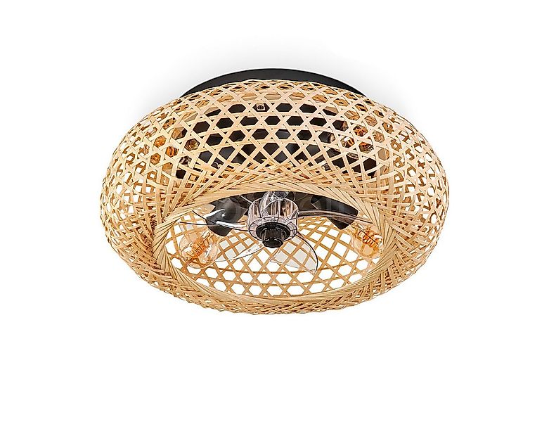 hofstein Deckenleuchte Deckenventilator mit Beleuchtung aus Metall/Bambus, günstig online kaufen