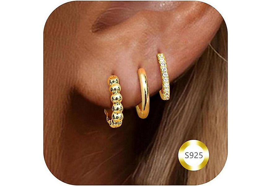 LuxusKollektion Creolen-Set 3 Paar Ohrringe Gold Silber 925 Damen Creolen 1 günstig online kaufen