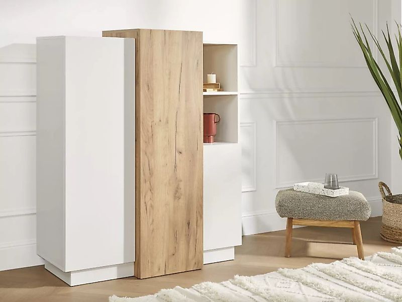 Highboard mit 3 Türen - Weiß & Eichefarben - FRANCOLI günstig online kaufen