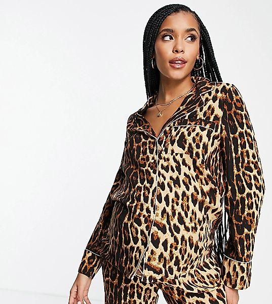 River Island – Umstandsmode – Pyjamahose aus Satin mit Leopardenmuster in B günstig online kaufen