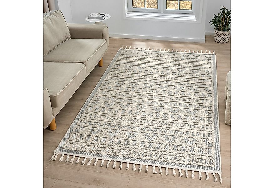 Vimoda Teppich Wohnzimmer Boho Skandi Frisé-Teppich, Rechteck, In & Outdoor günstig online kaufen