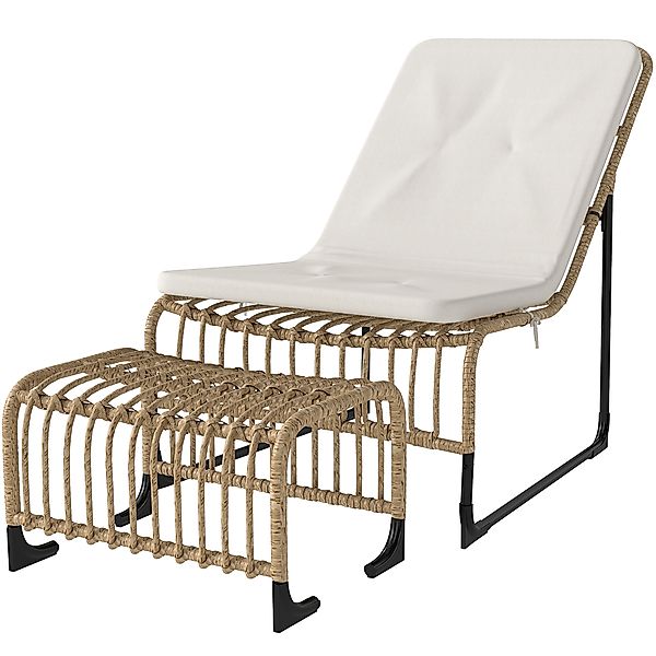 Outsunny Rattan Relaxsessel mit Fußhocker UV-beständig Gartensessel mit Kis günstig online kaufen