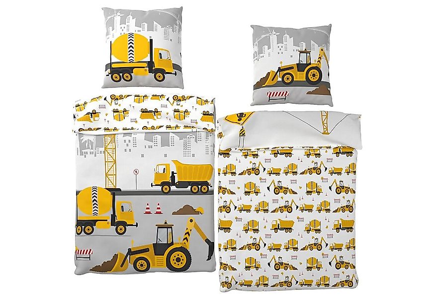 BERONAGE Kinderbettwäsche Bagger Bettwäsche Linon / Renforcé, 100% Baumwoll günstig online kaufen