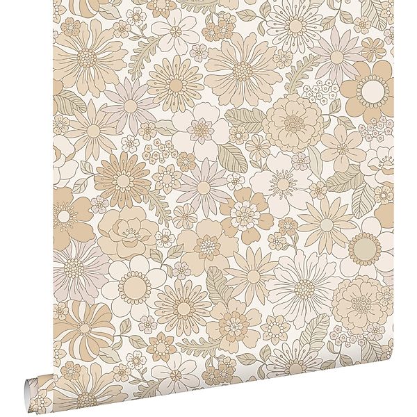 ESTAhome Tapete Retro Blumen Crème-Beige 50 x 900 cm günstig online kaufen