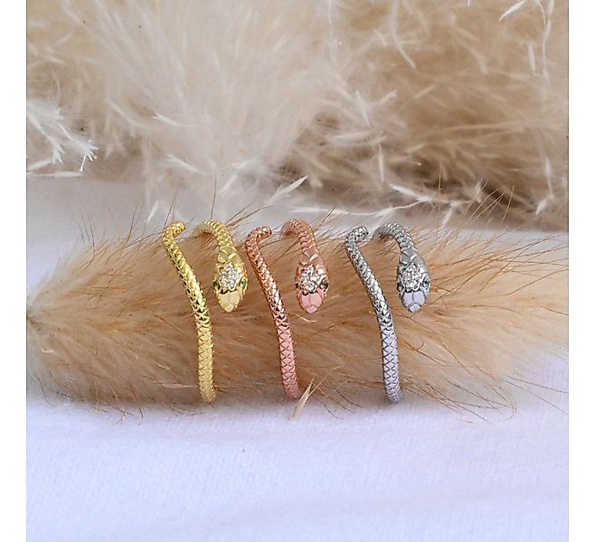 Runde Perlé Silberring Verstellbarer Ring "Schlange mit grünen Augen", 925e günstig online kaufen