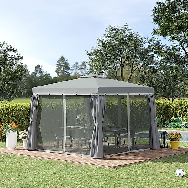 Outsunny Gartenpavillon, 2,96 x 2,96 m, mit Doppeldach, 4 Seitenteile Moski günstig online kaufen