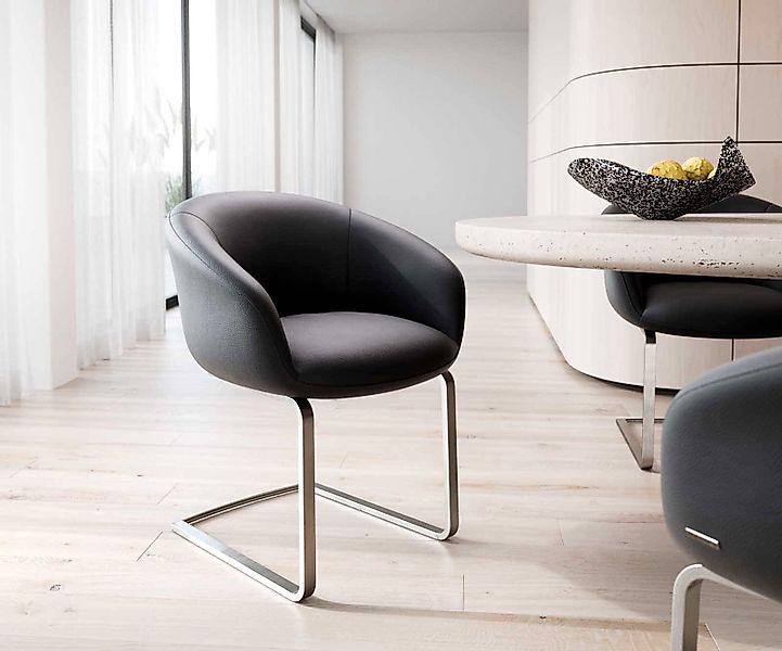 Freischwinger Vinka-Flex mit Armlehnen Echt-Leder Schwarz Freischwinger fla günstig online kaufen