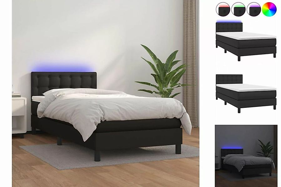 vidaXL Bettgestell Boxspringbett mit Matratze LED Schwarz 90x190 cm Kunstle günstig online kaufen