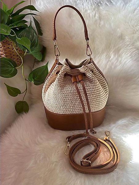 Goodman Design Handtasche Beuteltasche aus Raffia und Echtleder – Handgefer günstig online kaufen