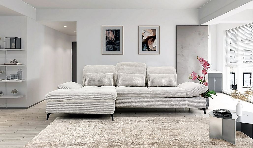 Hygger Möbelhaus Ecksofa Nola L-Form 300 x 170 cm. Wahlweise mit Bettfunkti günstig online kaufen