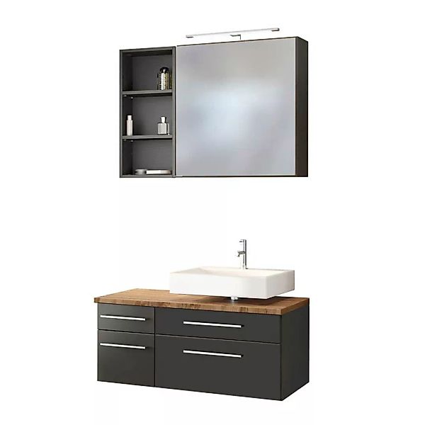Möbel Set für Badezimmer dunkel Grau und Wildeiche Dekor (dreiteilig) günstig online kaufen