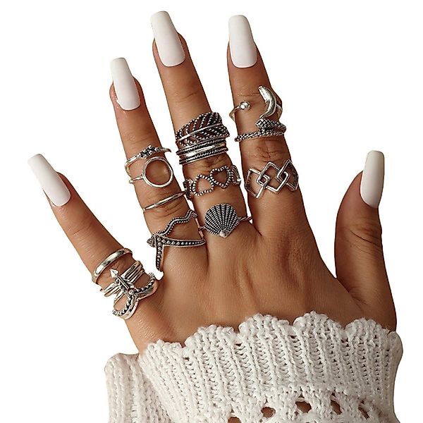 YRIIOMO Fingerring Geometrisches Ausgestanztes 17 teiliges günstig online kaufen