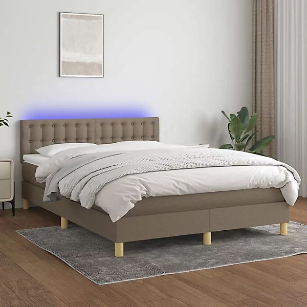 Vidaxl Boxspringbett Mit Matratze & Led Taupe 140x200 Cm Stoff günstig online kaufen