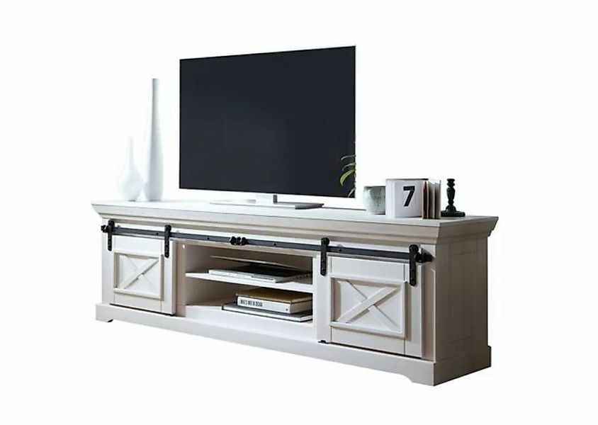 Woodroom TV-Schrank Maribo Kiefer massiv weiß, BxHxT 189x57x40 cm günstig online kaufen