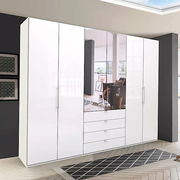 Schlafzimmerschrank in Weiß 3 türig mit Spiegel günstig online kaufen