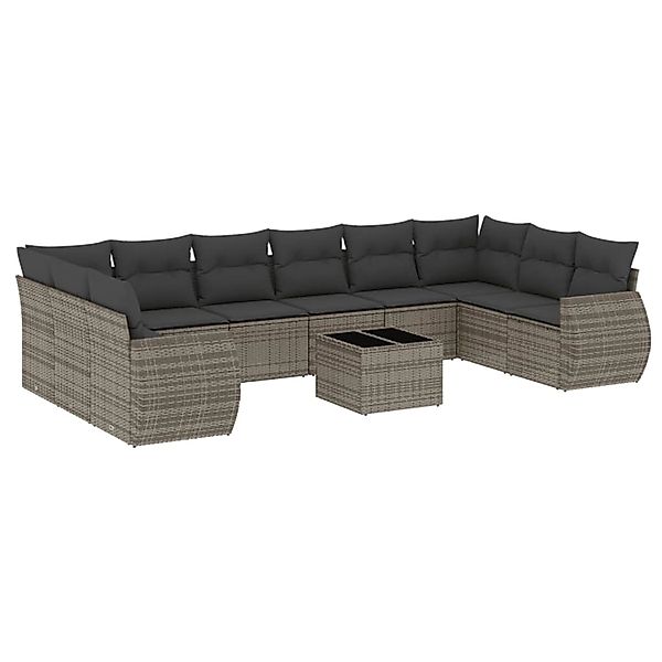 vidaXL 11-Tlg Garten-Sofagarnitur mit Kissen Grau Poly Rattan 3254217 günstig online kaufen