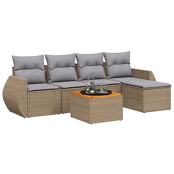 vidaXL 6-Tlg Garten-Sofagarnitur mit Kissen Beige Poly Rattan 3224981 günstig online kaufen