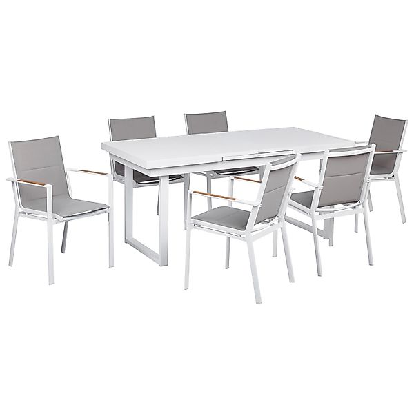 Beliani Gartentisch Set VALCANETTO/BUSSETO Weiss Grau Heller Holzfarbton günstig online kaufen