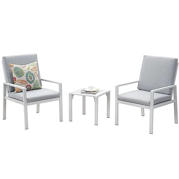MeXo Aluminium Balkonmöbel Set Sitzgruppe Kleiner Balkon Weiß günstig online kaufen