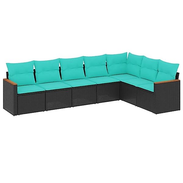 vidaXL 7-Tlg Gartensofa-Set mit Kissen Schwarz Polyrattan 3226029 günstig online kaufen
