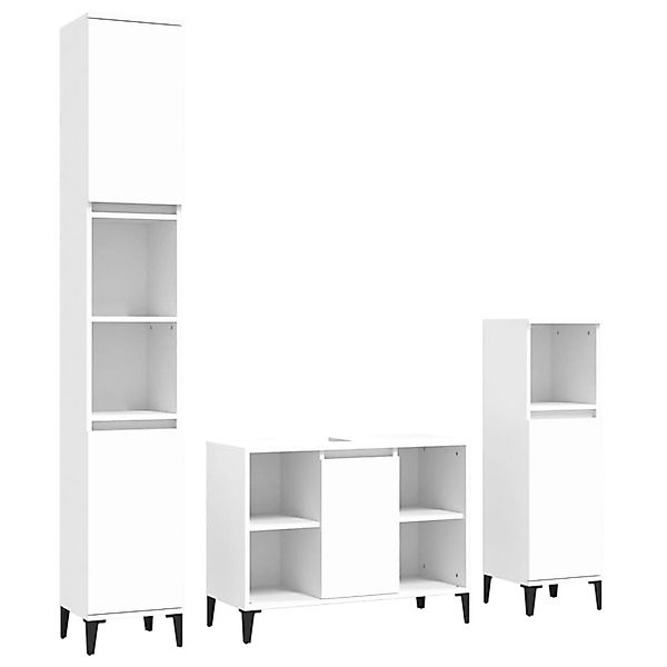 vidaXL Badezimmer-Set 3-tlg. Badmöbel-Set Weiß Holzwerkstoff, günstig online kaufen