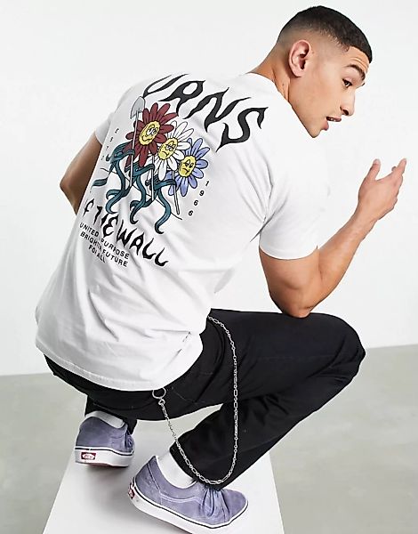 Vans – T-Shirt mit „Flower Power“-Rückenprint in Weiß günstig online kaufen