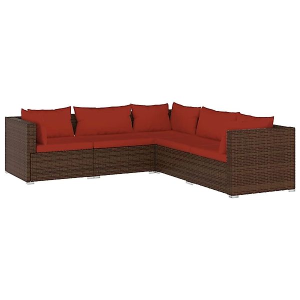 vidaXL 5-tlg Garten-Lounge-Set mit Kissen Poly Rattan Braun Modell 38 günstig online kaufen