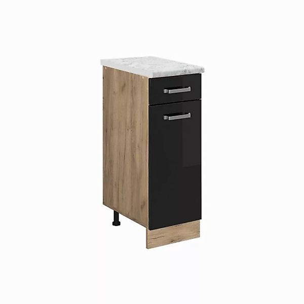 Vicco Unterschrank R-Line, Schwarz Hochglanz/Goldkraft Eiche, 30 cm AP Marm günstig online kaufen