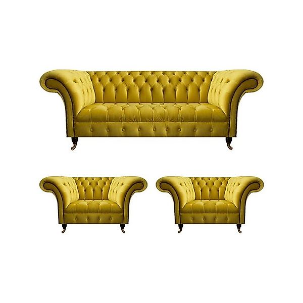 JVmoebel Sofa Designer Gelbe Chesterfield Polstergarnitur Komplettes Textil günstig online kaufen