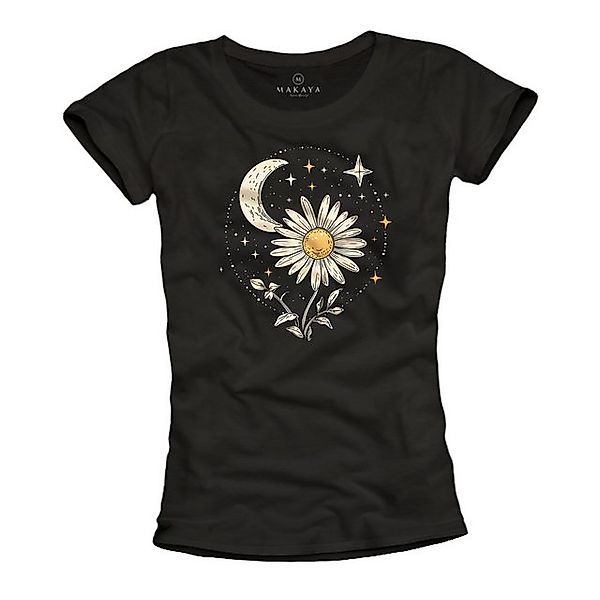 MAKAYA Kurzarmshirt Damen Baumwolle Blumenmuster Print günstig online kaufen