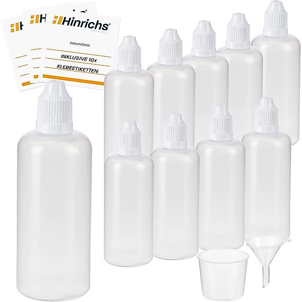 Hinrichs 10 x100 ml Tropfflasche mit Trichter Messbecher 10 Etiketten Weiß günstig online kaufen