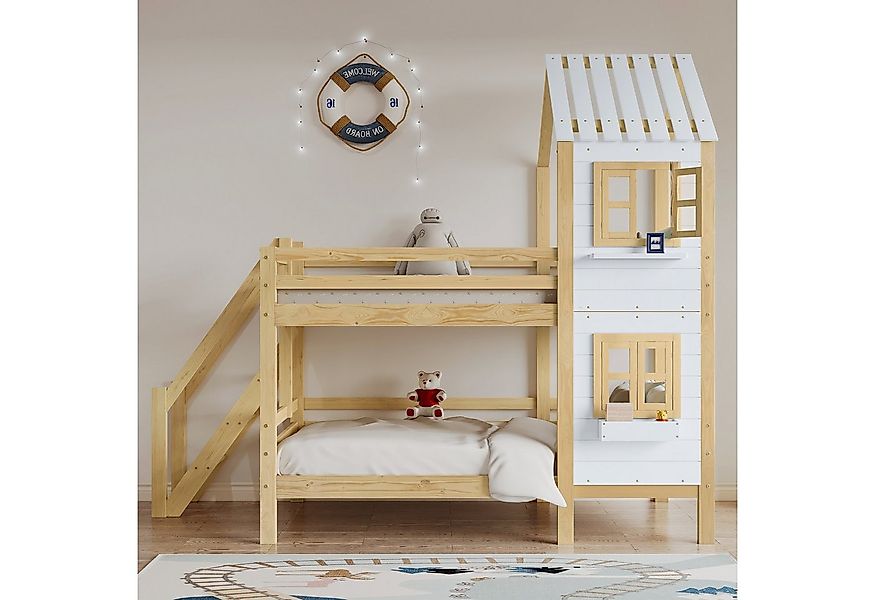 XDeer Kinderbett Etagenbett mit Handlauf und Fenster, Hausbett 90x200cm, mi günstig online kaufen
