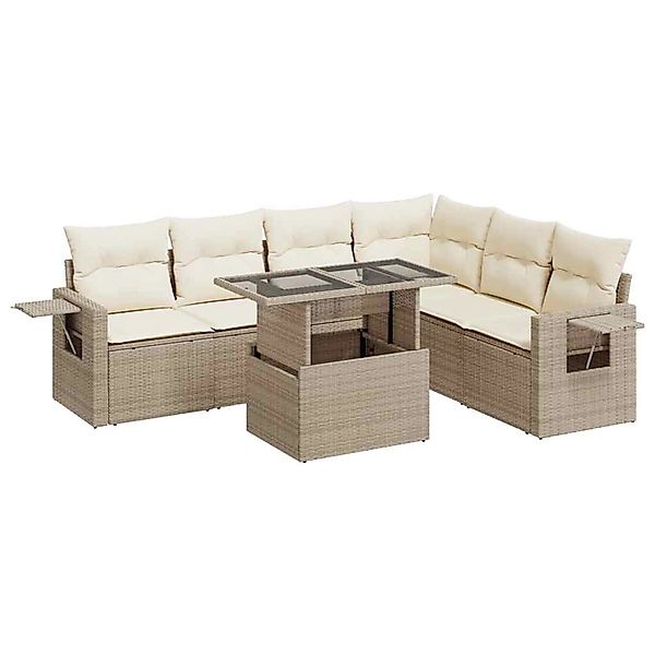 vidaXL 7-Tlg Garten-Sofagarnitur mit Kissen Beige Poly Rattan 3326489 günstig online kaufen