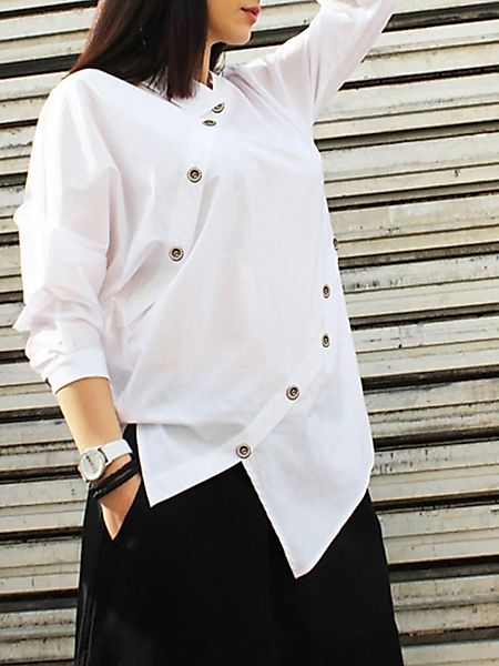 Asymmetrischer Knopf Langarm Plus Größe Hemd für Damen günstig online kaufen