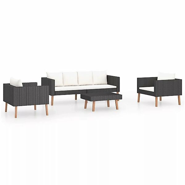 4-tlg. Garten-lounge-set Mit Auflagen Poly Rattan Schwarz günstig online kaufen