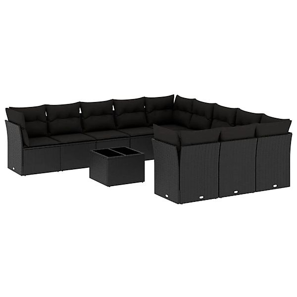 vidaXL 12-Tlg Garten-Sofagarnitur mit Kissen Schwarz Poly Rattan 3250254 günstig online kaufen