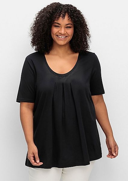 Sheego T-Shirt T-Shirt . in A-Linie, mit Kellerfalten am Ausschnitt günstig online kaufen