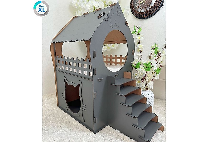 Jungengel Tierhaus Zweistöckiges Katzenhaus aus MDF – Anthrazit – in XL, XX günstig online kaufen