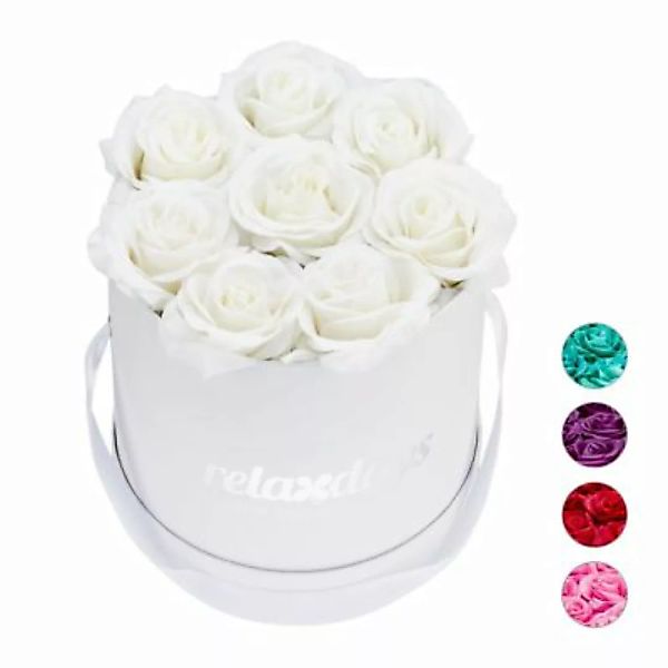 relaxdays Weiße Rosenbox rund mit 8 Rosen weiß günstig online kaufen