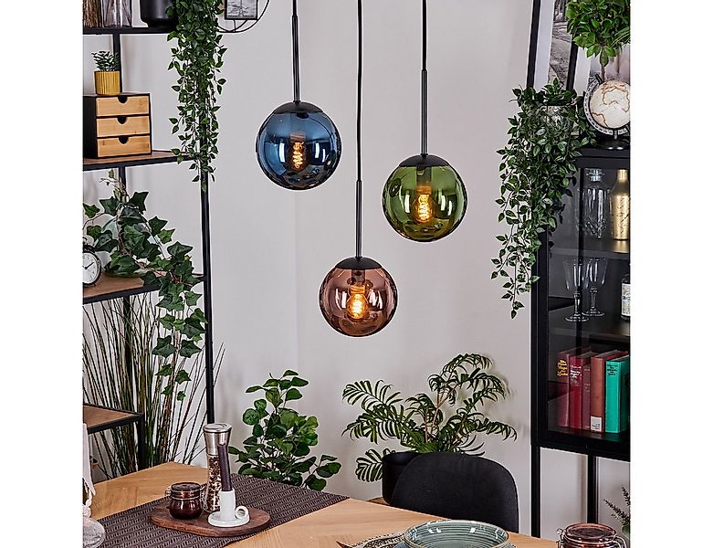hofstein Hängeleuchte Hängelampe aus Metall/Glas in Schwarz/Blau/Grün/Kupfe günstig online kaufen