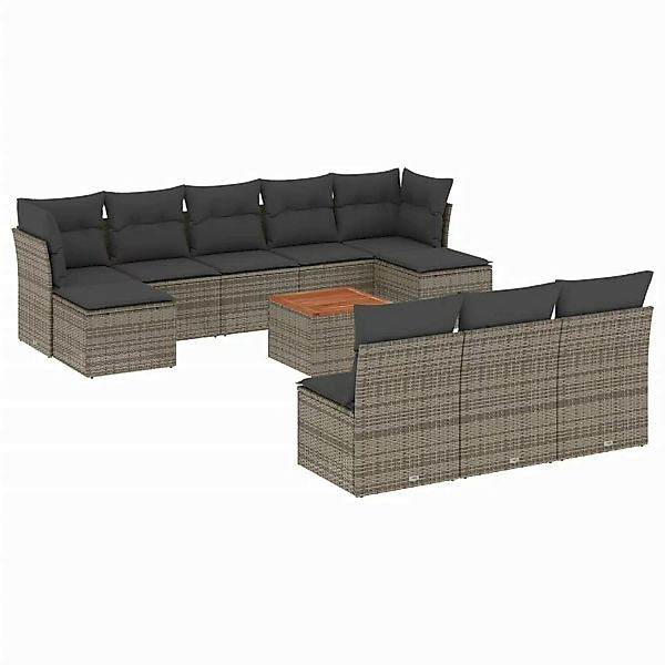 vidaXL 11-tlg Garten-Sofagarnitur mit Kissen Grau Poly Rattan Modell 59 günstig online kaufen