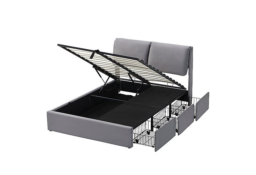 SOFTWEARY Stauraumbett mit Lattenrost, Bettkasten und 3 Schubladen (140x200 günstig online kaufen