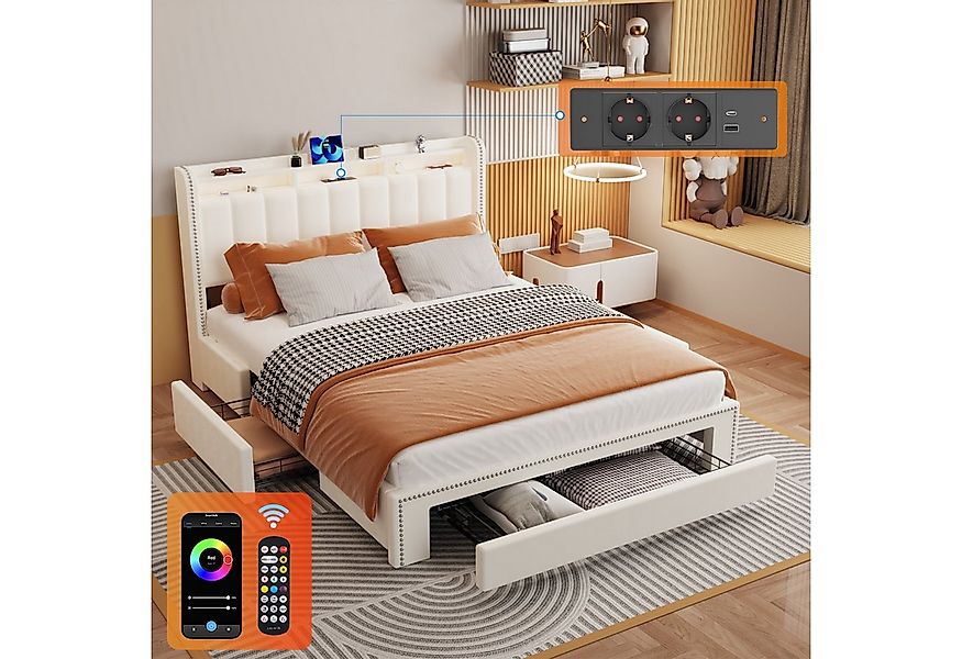 oyajia Stauraumbett Polsterbett mit Stauraum,LED-Beleuchtung (Polsterbett m günstig online kaufen