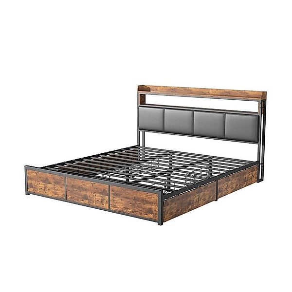 Furnishings Home Polsterbett Kunstlederbett Stauraumbett Doppelbett LED, Mu günstig online kaufen