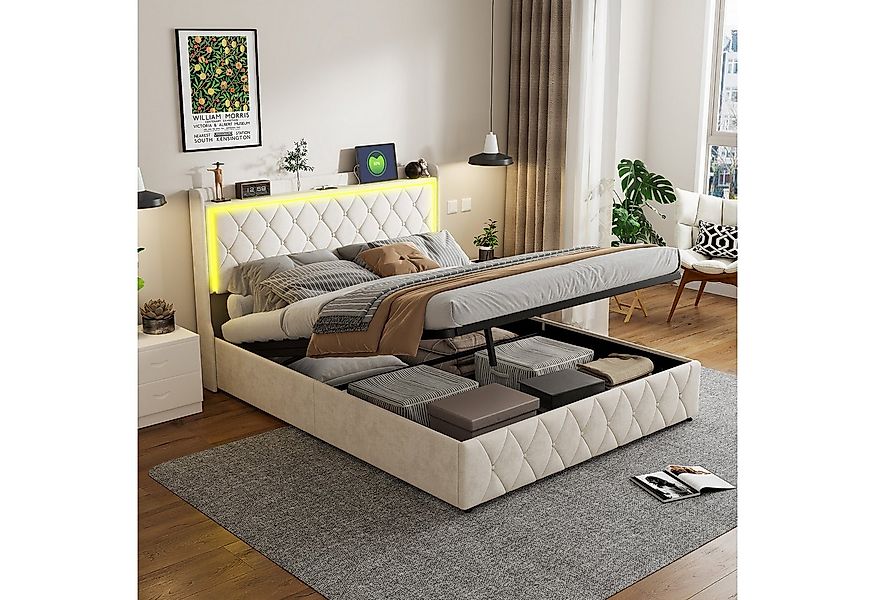 PXloue Funktionsbett Polsterbett, Hydraulisches Doppelbett, mit günstig online kaufen