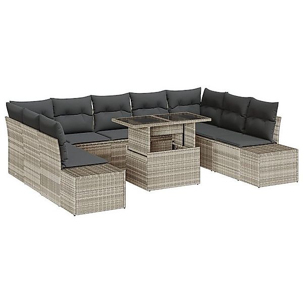 vidaXL Loungesofa 10-tlg. Garten-Sofagarnitur mit Kissen Hellgrau Poly Ratt günstig online kaufen